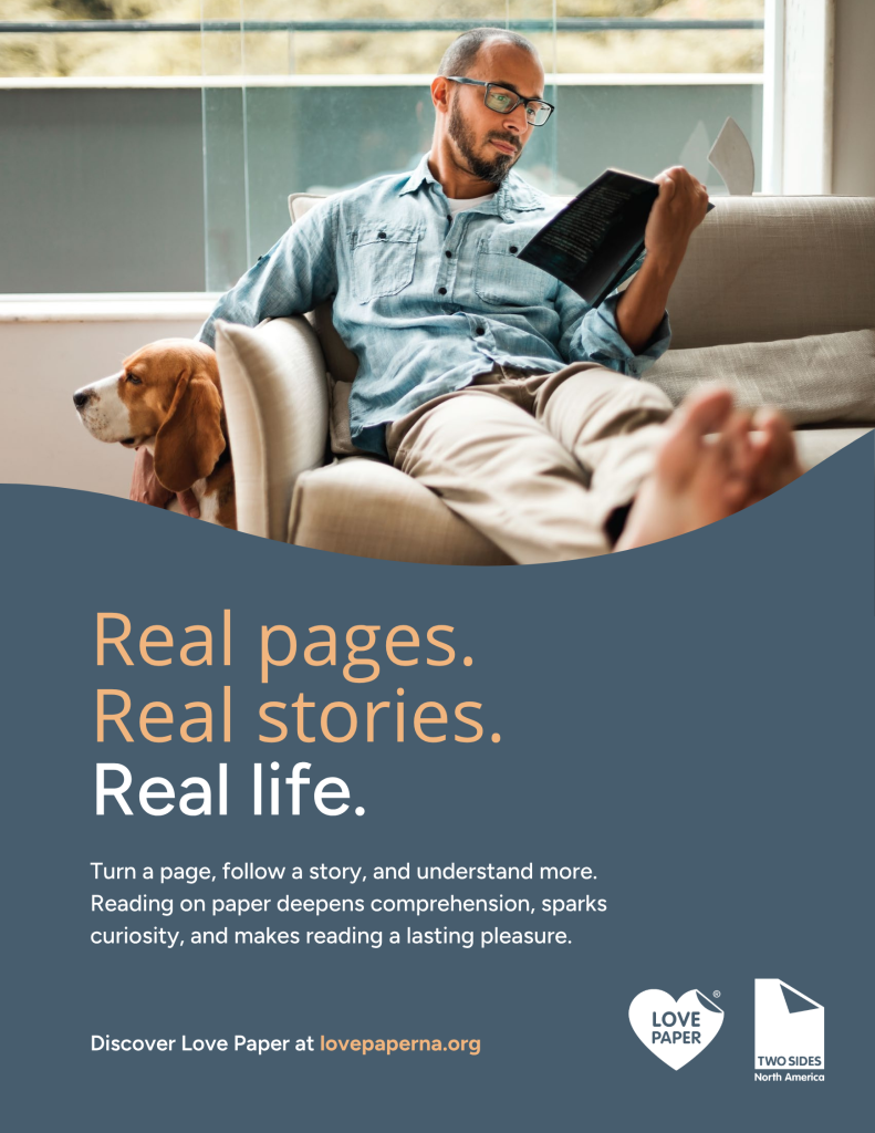 Love paper ad for publishers to use. Man sitting on couch reading book.
Keyword: Promote Love Paper